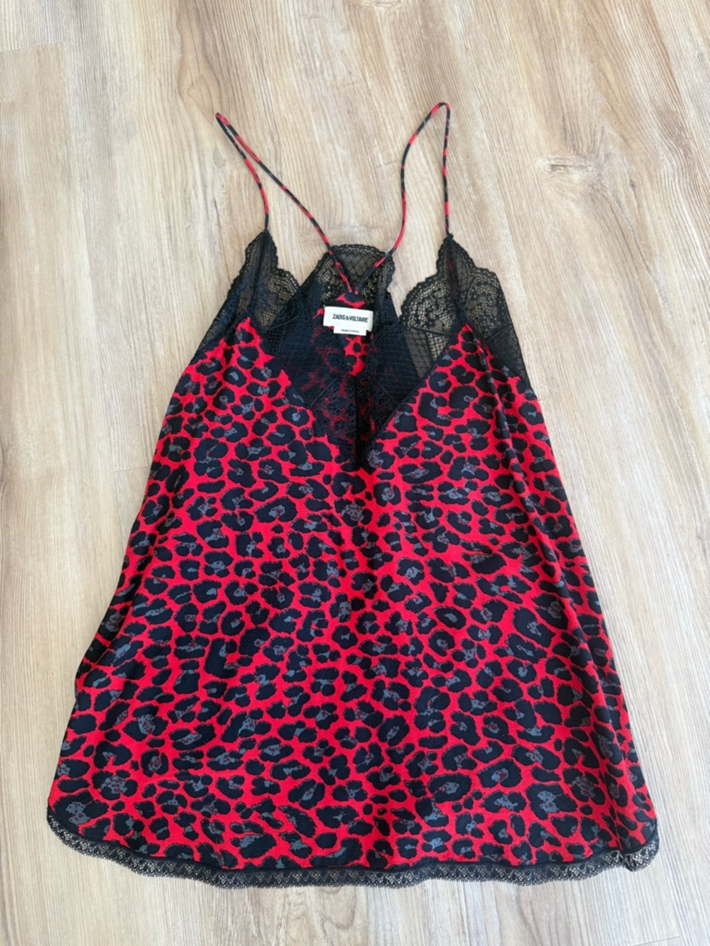 Zadig & Voltaire Red and Black Leopard Lace Slip